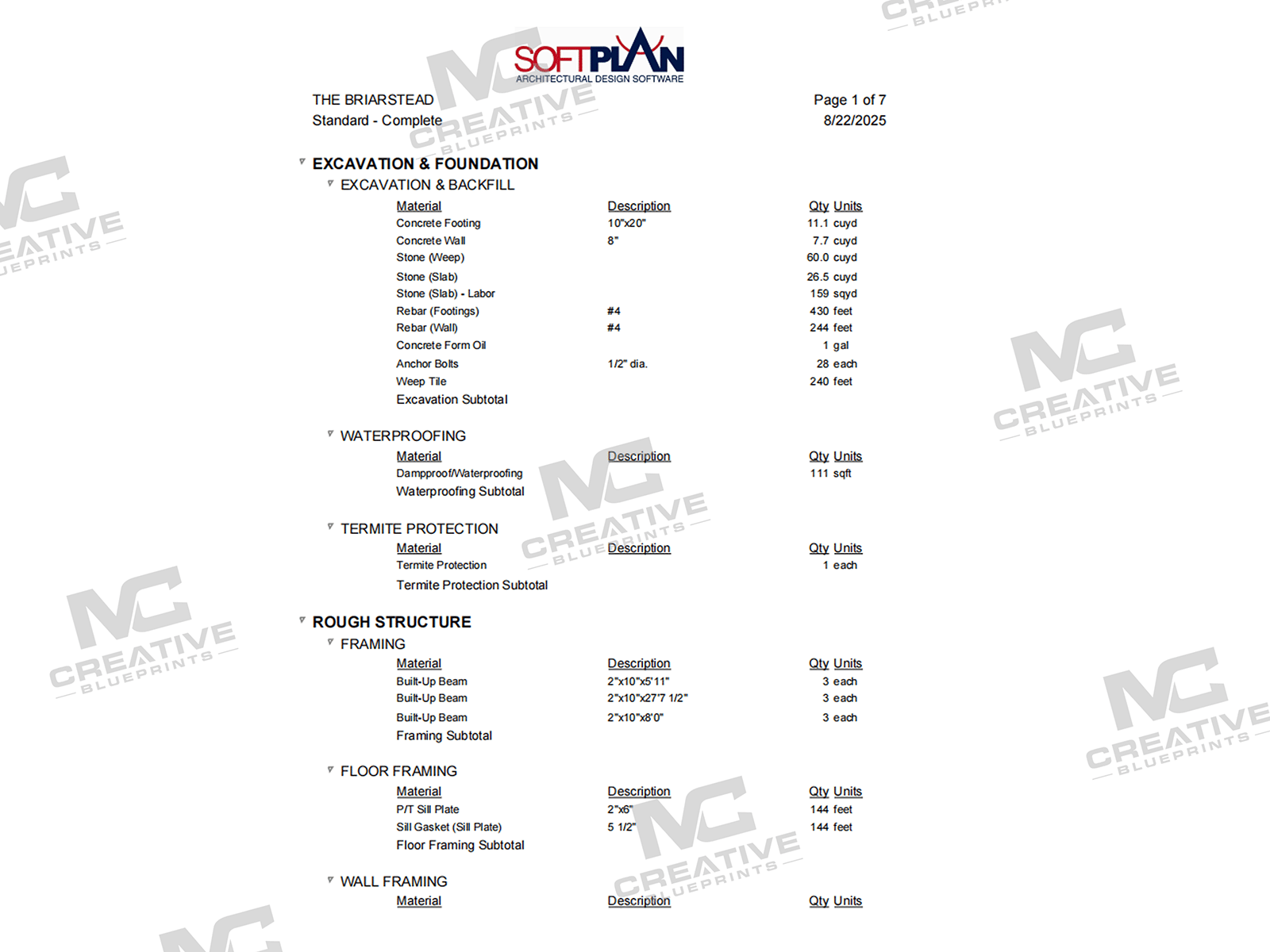 The Briarstead Slab Reversed Material List